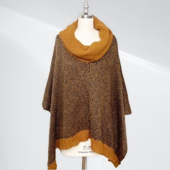 Wooden Ships Mohair Sweater Poncho Black Rust Orange Large - Picture 12 of 12